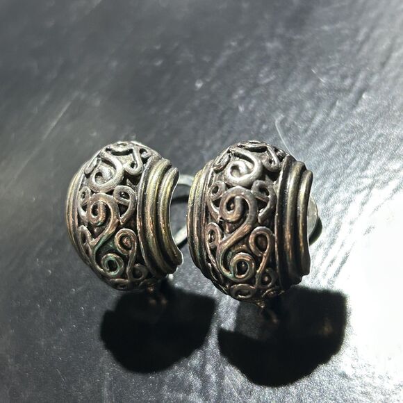 Vintage John Candice Signed 1" Silver Gold Tone Stud Women Pierced Earrings - Picture 2 of 5